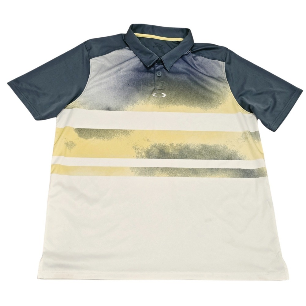 Oakley Golf Polo Shirt Men's XL Gray White Yellow Performance Colorblock